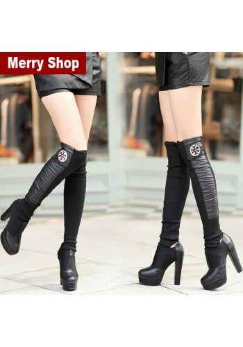 Женские модные гетры выше колена с элемантами кожи (Leg warmers001)